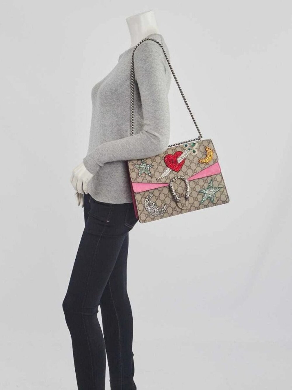 Gucci Beige GG Supreme Canvas Embroidered Sequin Medium Dionysus Shoulder Bag - Picture 2 of 12
